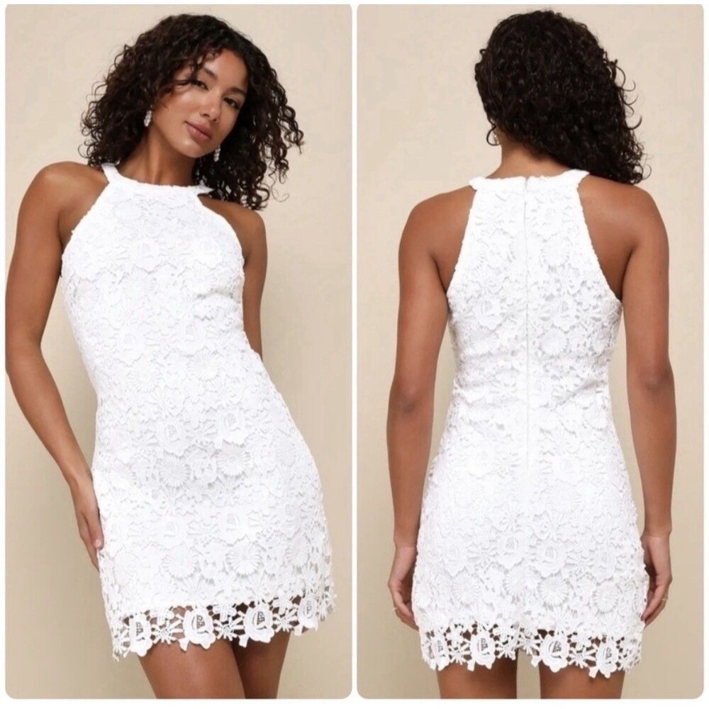 Lulus Love Poem Lace Ivory White Sheath Dress Size M Innocent Euro Summer Mini - Picture 8 of 16